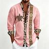 Men's Standing Collar Long Sleeved Shirt with Turtle Ethnic Geometric Pattern Printed Breathable Outdoor Casual Men's Top