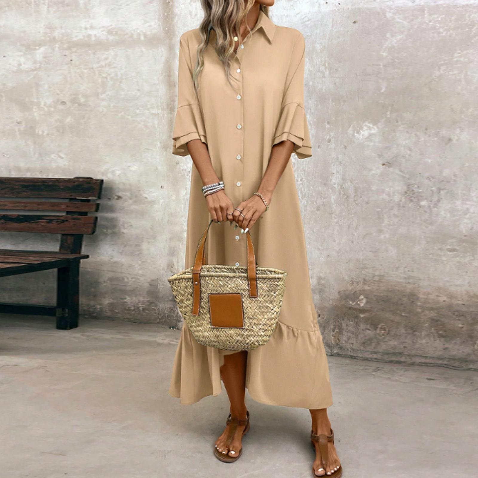 

Женское осеннее платье макси с рукавом 3/4, V-образным вырезом, ажурной перфорацией, А-силуэта, длинное, повседневное, для вечеринки S