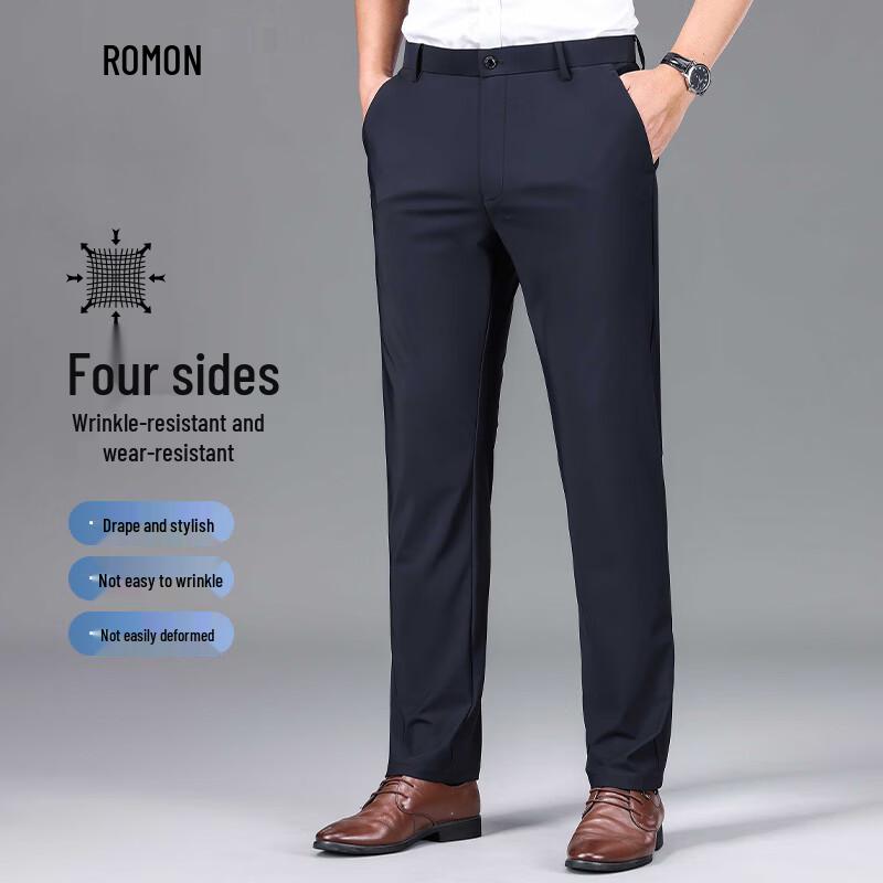 

Romon Men s Anti-Wrinkle Ice Silk Straight-Leg Business Casual Pants 30