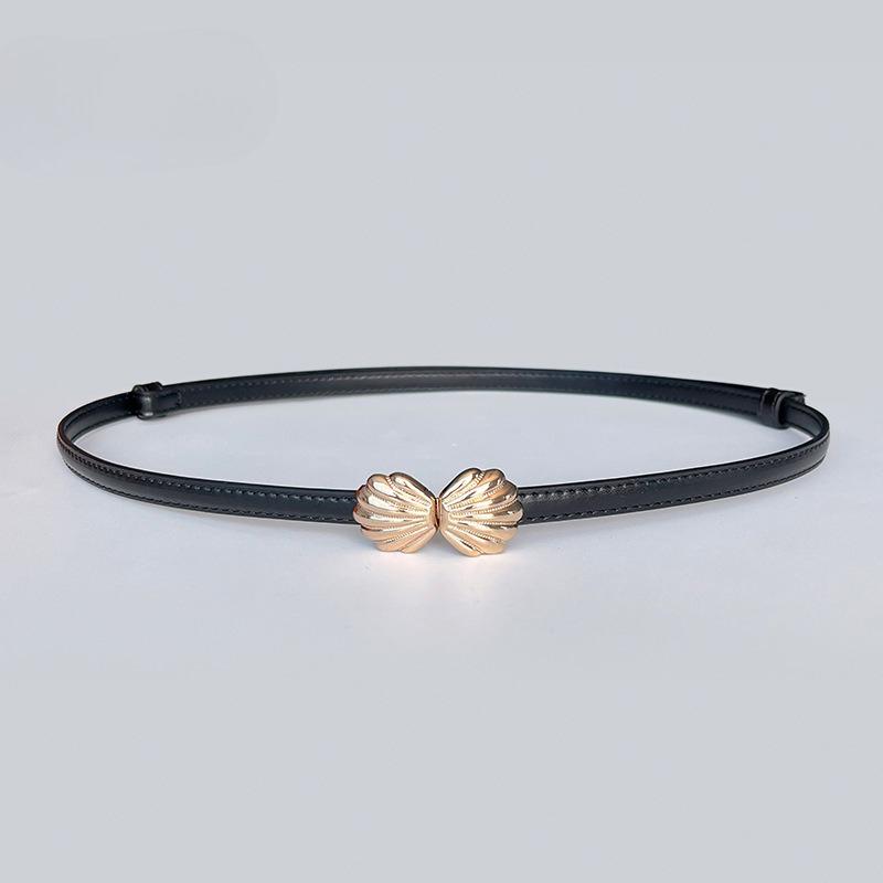 Women's Genuine Leather Cowhide Belt Slim Waistband with Dress Suit Non-hole Buttoned Women's Shell Belt