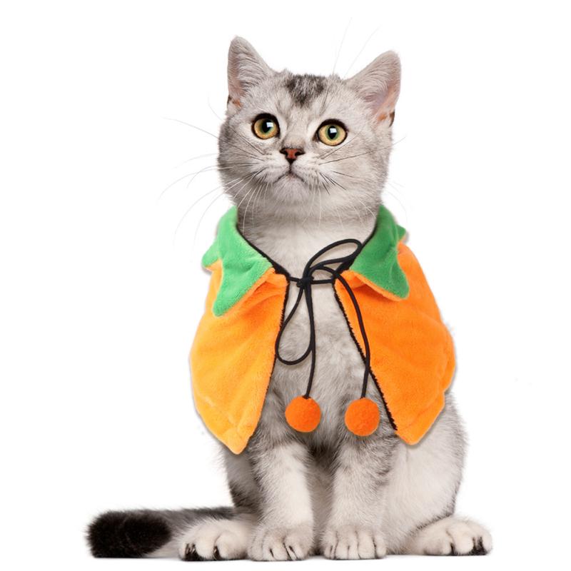 Pet Pumpkin Plush Cape Double Sided Drawstring Adjustable Cat Dog Funny Cute Halloween Costume Fancy