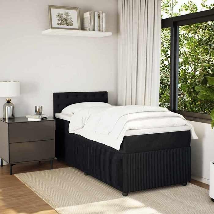 Maison Exclusive - Slatted Bed Base with Mattress Black 90x200 Cm Velvet