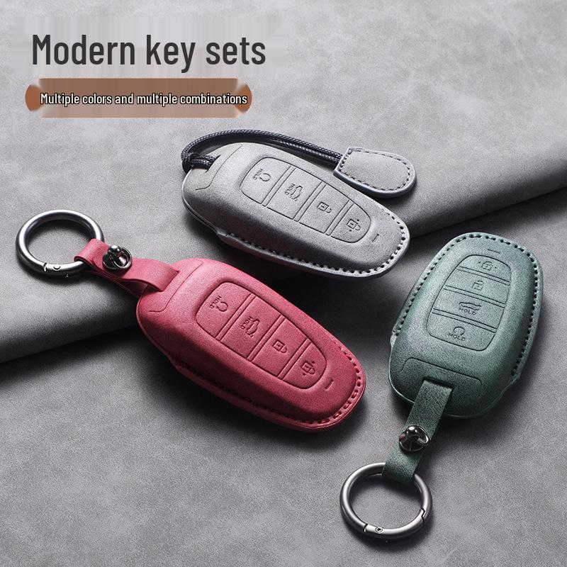 Hyundai Tucson 2023-24 L Key Case: Lambskin Leather Protective Shell for Men & Women, Full Wrap.