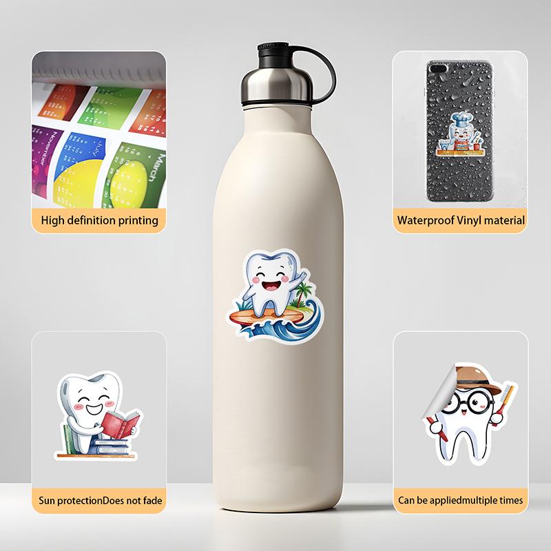 50 Sheets Protect Teeth Cartoon Stickers For Kids Students Graffiti Laptop Stationery Luggage Cute Sticker Dental Clinic Gifts