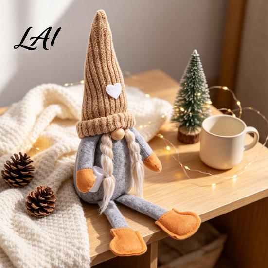 Soft Waxy Fabric Holiday Dolls Christmas Gnome Plush Decoration with Long Legs Faceless Handmade Nordic Style Ornaments Doll Figurines Sitting