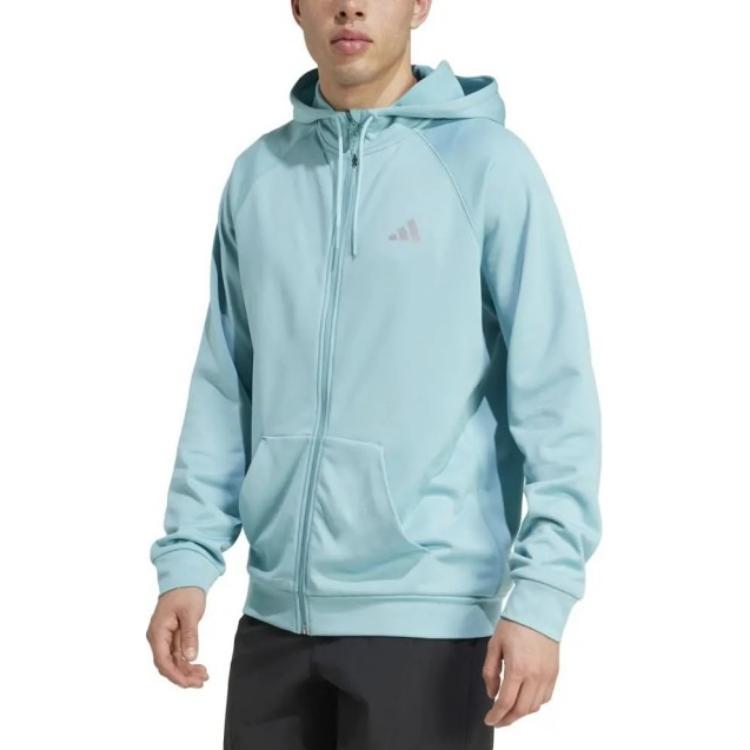 adidas Logo Kapuzenjacke Langarm Herrenjacke Hellblau JE6660
