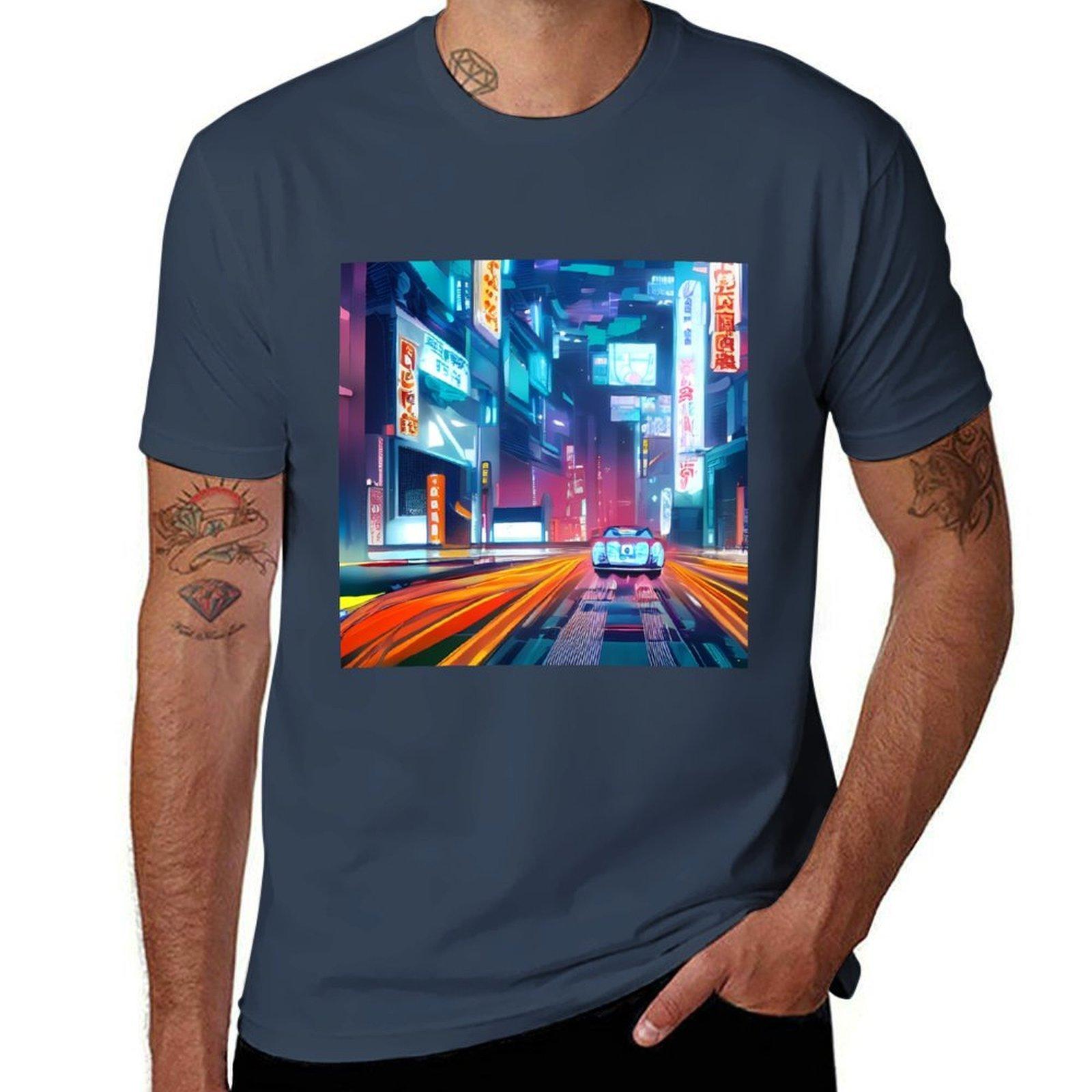 Neo Tokyo Japan Cyberpunk Cars in Future TShirt Work Style Casual TShirt S