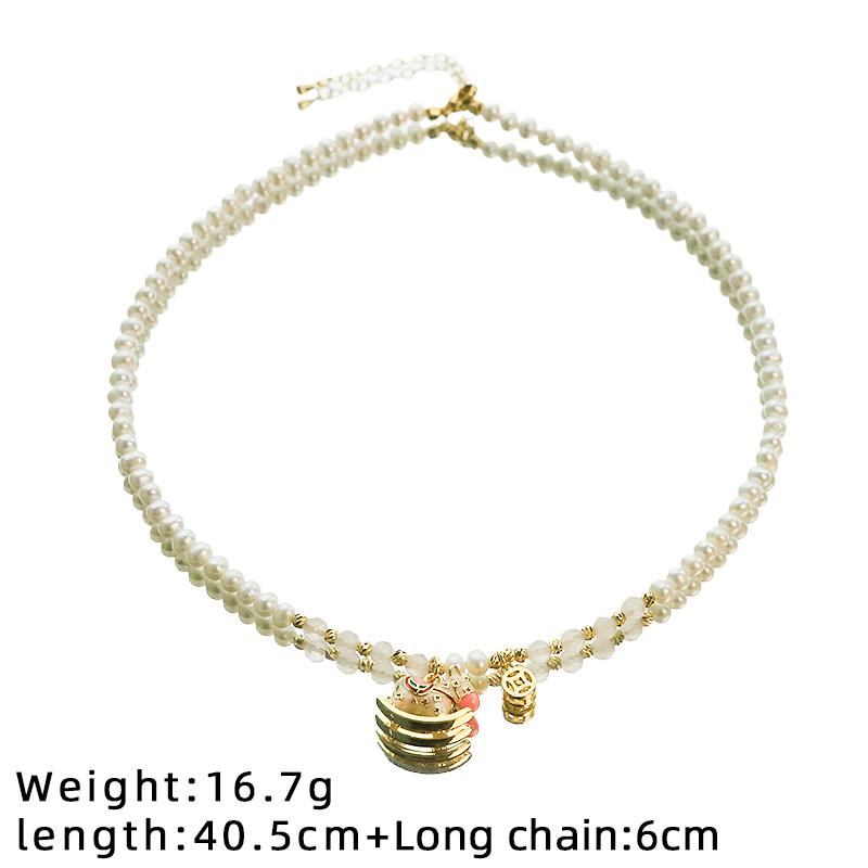 GLSEEVO Natural Freshwater Pearl Pink Rocking Horse Necklace for Women Birthday Gift Pink Crystal Beads Choker Dainty Jewelry