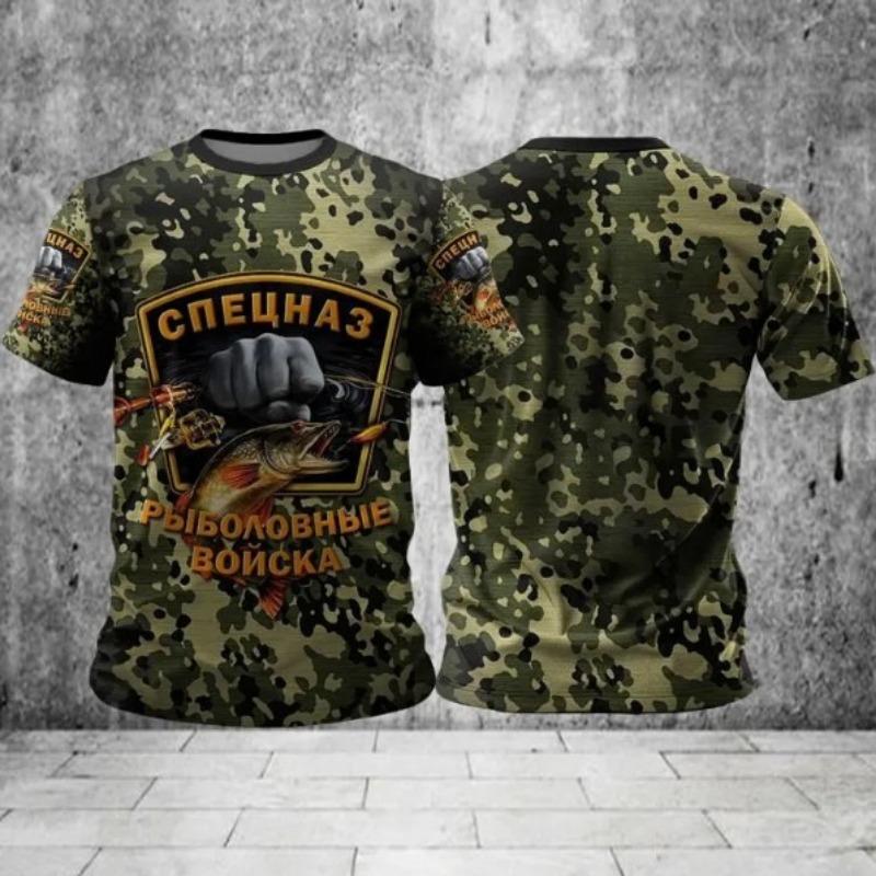 Summer Men's Fishing T-Shirts Short Sleeve 3d Fish Print Street T-Shirts Hip Hop Man Tees Loose Casual O-Neck Shirt