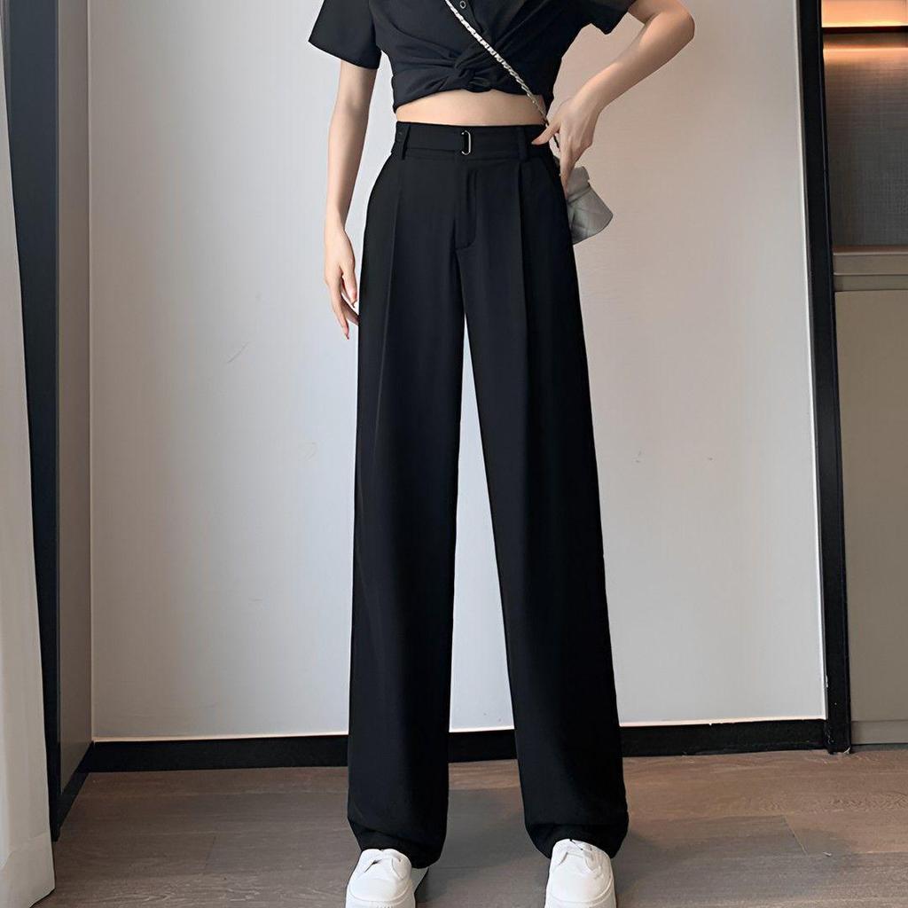 Women's High-End Black High-Waisted Loose Wide-Legged Pants for Autumn 2026