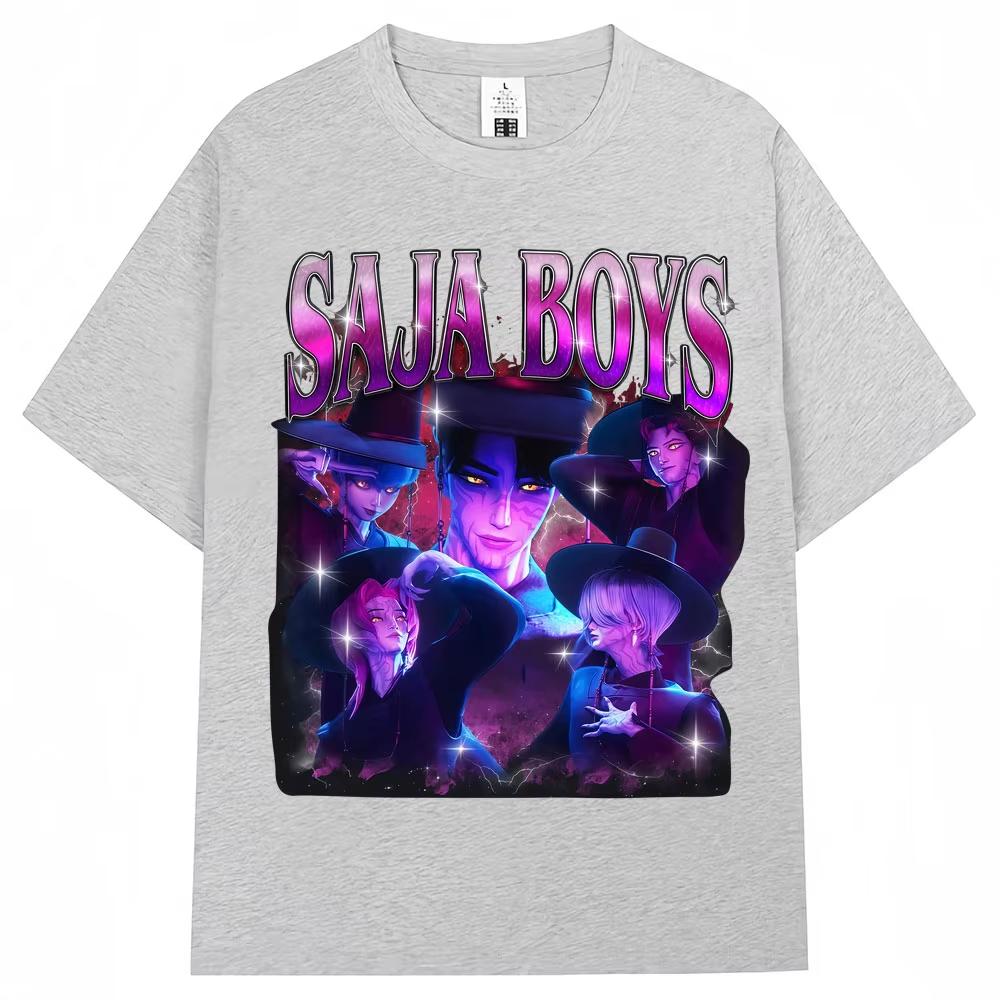 Casual Hot Anime KPop Demon Hunters Saja Boys T Shirt Harajuku Vintage Manga Men's Women T-shirt Loose Cotton T Shirt Streetwear