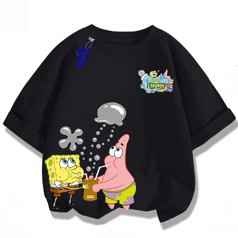 Summer 2026 Boys T-Shirt SpongeBob Girls Short Sleeve for Boys Girls Children Combinable with Everything Back To School