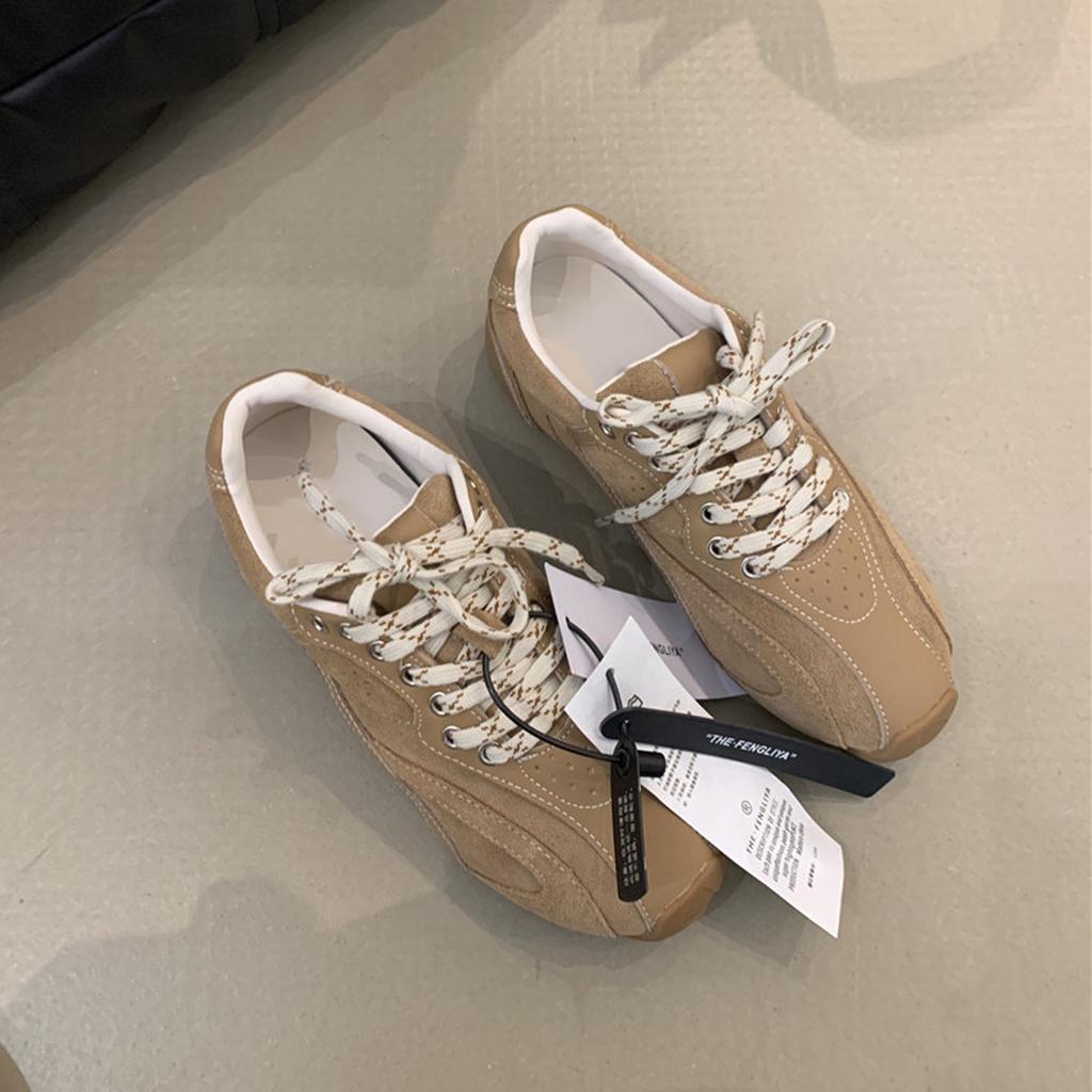 Cowhide Version~ Retro Casual Shoes Color Matching German Training Shoes Lace-up Flat-soled Sports Shoes Women's Versatile Running Forrest Gump Sh