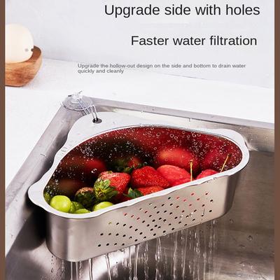A 304 Stainless Steel Kitchen Triangle Drain Basket Wash Basin Filter Water Storage Rack Sink Dishcloth Storage