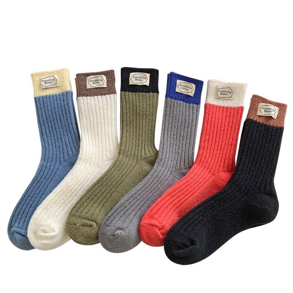 Cotton Knitting Women Socks Fashion Harajuku Retro Lady Girls Plush Thick Long Socks Autumn Winter Solid Color Casual Keep Warm