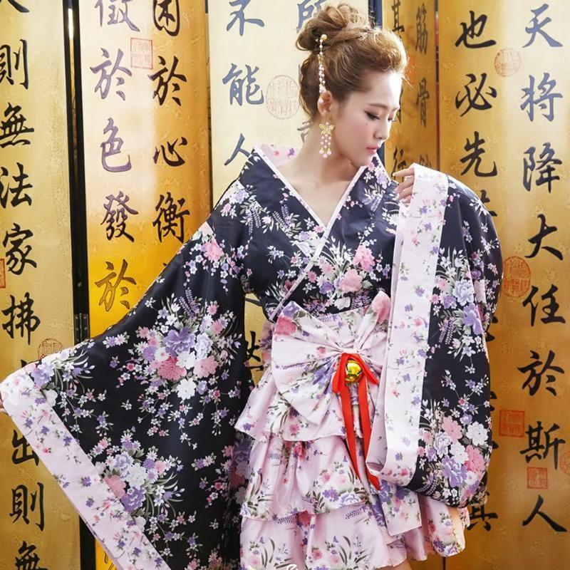Elegant Japanese Kimono Cosplay Lolita Anime Maid Outfit With Full Accessories
