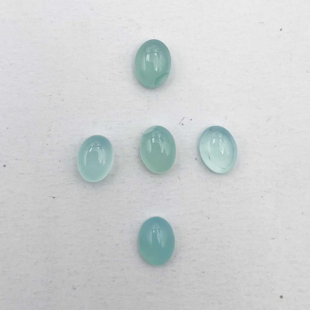 Natural Aqua Chalcedony Oval Cabochon Loose Gemstone Lot 8 Pcs 6*8 MM 10 CT For Jewelry Making