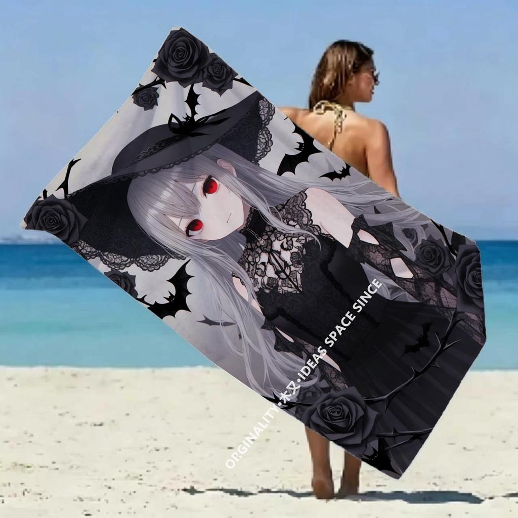 Gothic Witch Dark Rose Beach Towel Patterned Sunscreen And Windproof Suitable For Swimming Pool Camping Travel Blanket