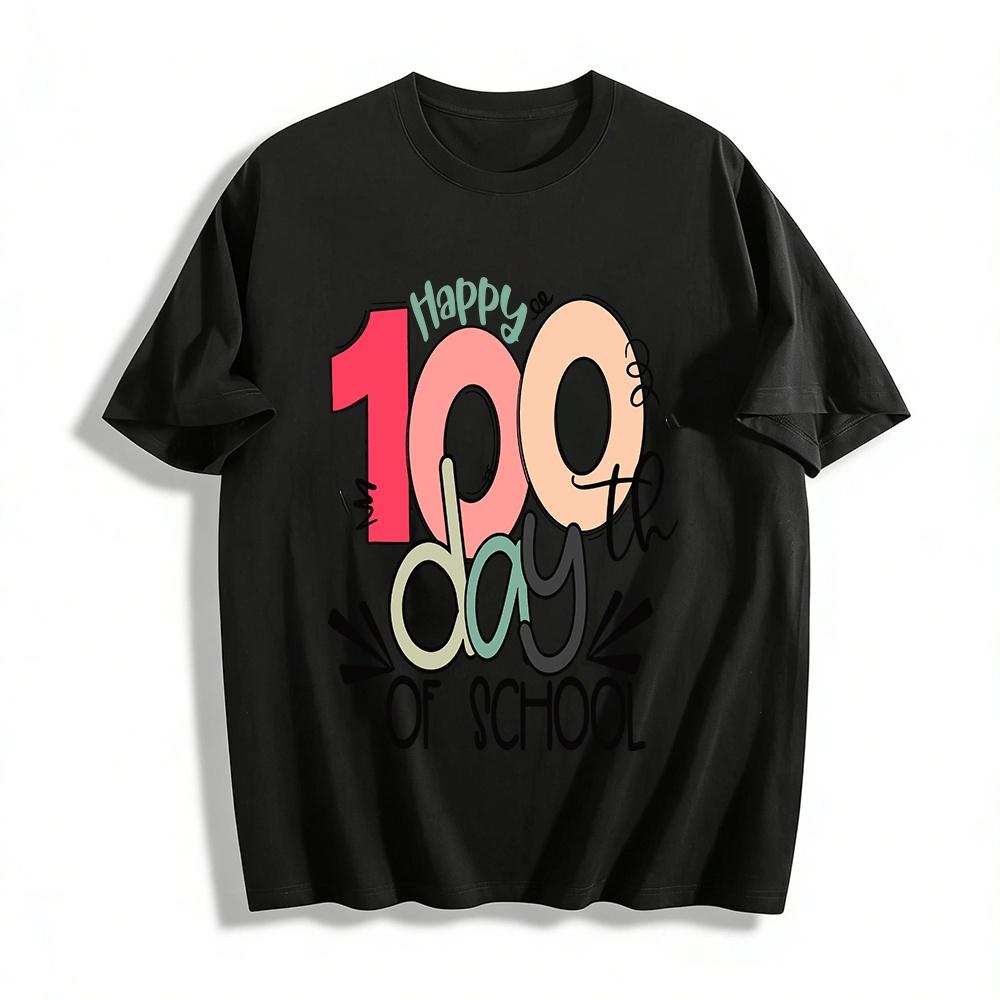 Happy 100th Day of School Cute Graphic Print Kids Short Sleeve Tee Pure cotton T-shirt XXS