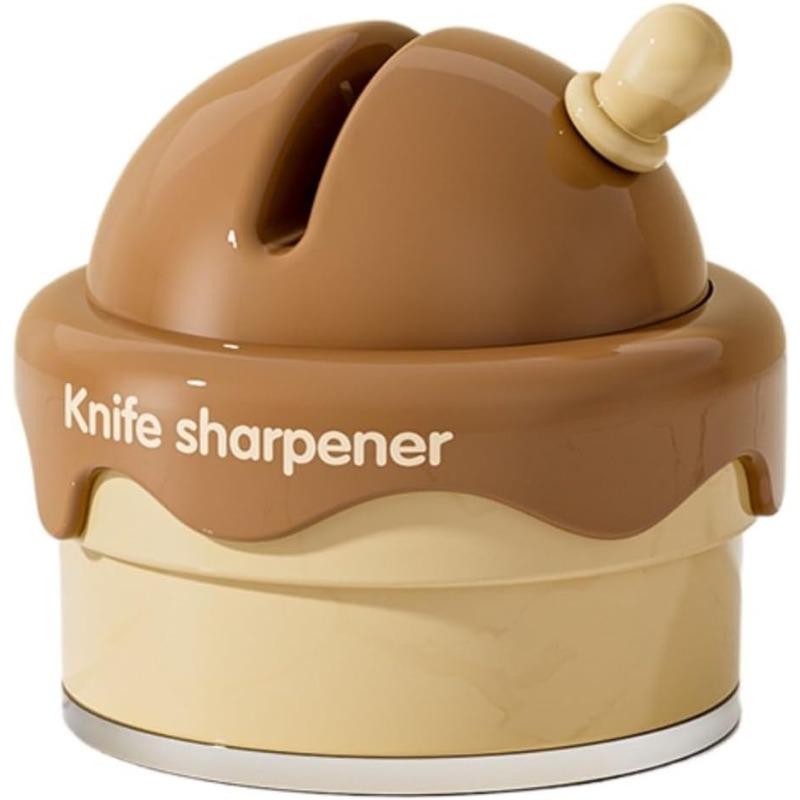 

Ice Cream Ceramic Knife Sharpener V-Groove for Knife and Scissor Portable with Non-Slip Base Fast Easy Tools for Kitchen Camping 6.6x6.5cm коричневий