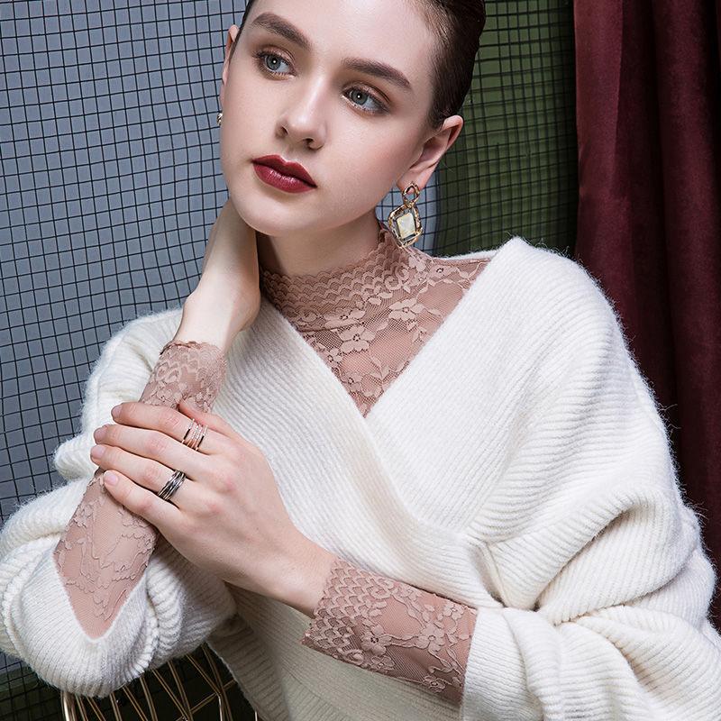 Autumn Base Shirt Women's Lace Inner Layer Slim Fit Long Sleeved Sexy Top Autumn Elastic Temperament Small Shirt