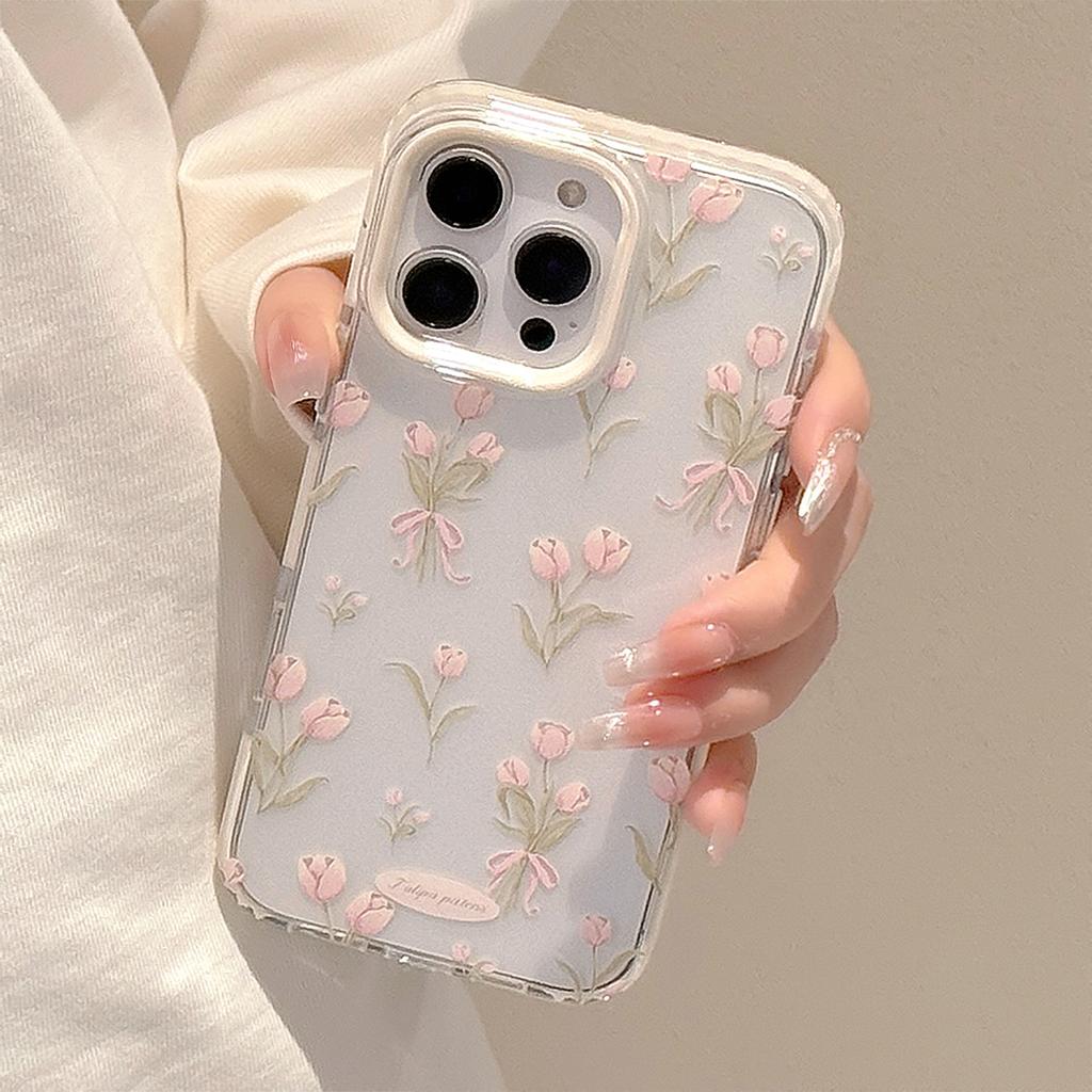 Sweet Pink Jade Gold for IPhone 15 for Apple 16 Promax Phone Case for 14 Small Fresh Flowers 13 Transparent 17