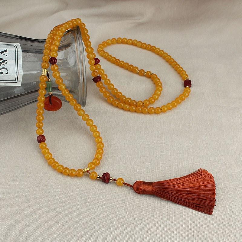 Chinese Style Tassel Beaded Necklace Ethnic Style Women Buddhist Buddha Meditation Necklace Cheongsam Sweater Chain Jewelry