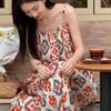 Elegantes französisches Sommerkleid mit Blumenmuster und Spaghettiträgern für Damen