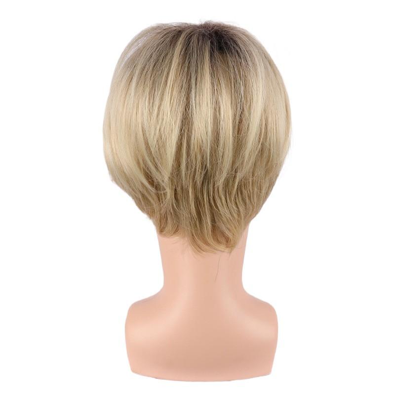 Mens Short Straight Wavy Wig Brown Blonde Side Part Synthetic Hair Fashion Men