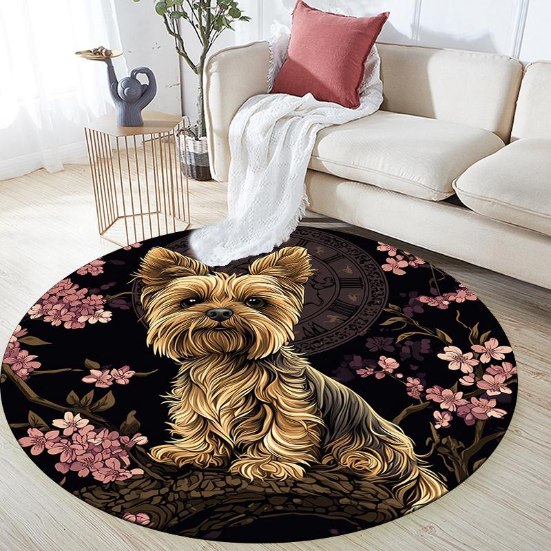 Black Yorkshire Terrier pattern round rug,Carpet Rug for Living Room Bedroom Sofa Playroom Decor,Non-slip Floor Mat,Holiday Gifts and Birthday Gifts