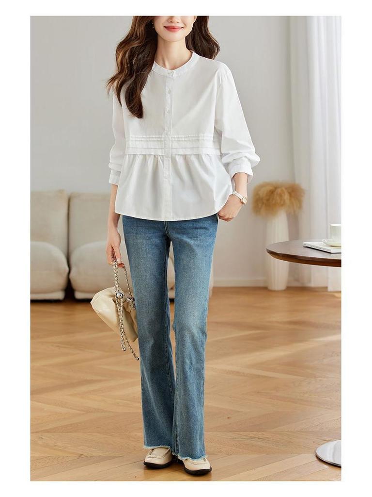 2025 Women's Pure Cotton Striped Long Sleeve Round Neck Shirt – Comfortable, Breathable, Versatile Casual Classic
