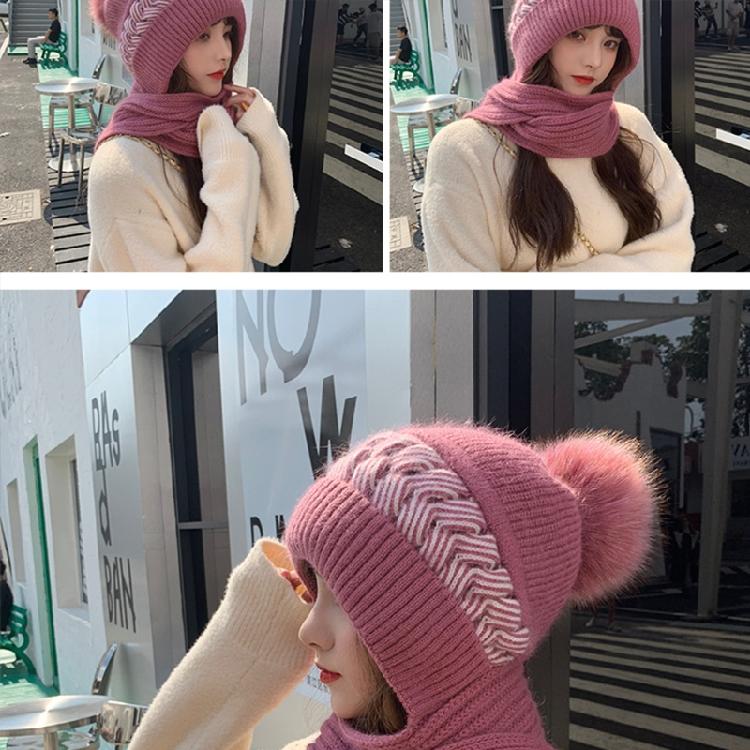 Women Korean Style Scarf Student Hat Integrated Earmuffs Cap Sleeve Plush Winter