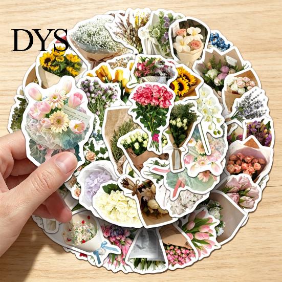 Retro Flower Stickers 50Pcs Bouquet Decorative Stickers, DIY Scrapbooking Journaling Floral Aesthetic Stationery Supplies Decals, Adhesive for
