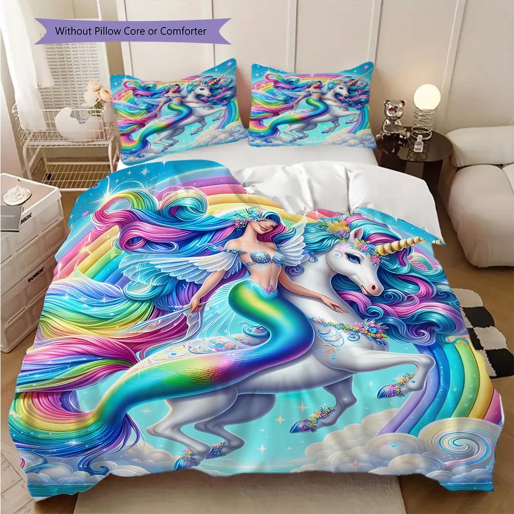 Biancheria da letto con unicorno da sogno, copripiumino, federa, decorazione per la casa, regalo di compleanno (1 * copripiumino+2 * federe, senza imbottitura)