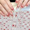 6pcs 3D Red White Bow Ribbon Nail Stickers Cute Polka Bowknot Dot French Lines Nail Decals 8*10cm Self-adhesive Bow Nail Decora