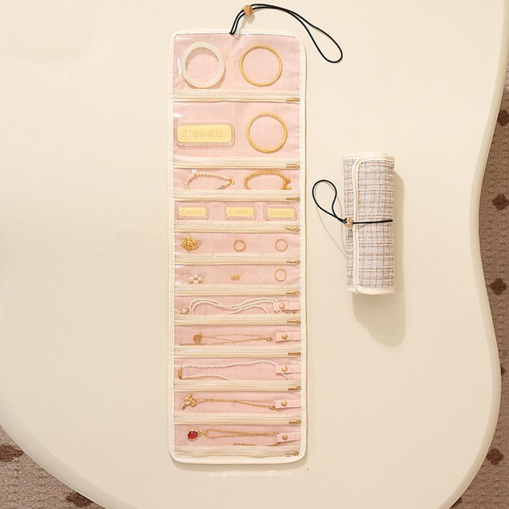 

Roll Style Travel Jewelry Storage Box Multi-layer Jewelry Storage Bag for Women Girls бежевый