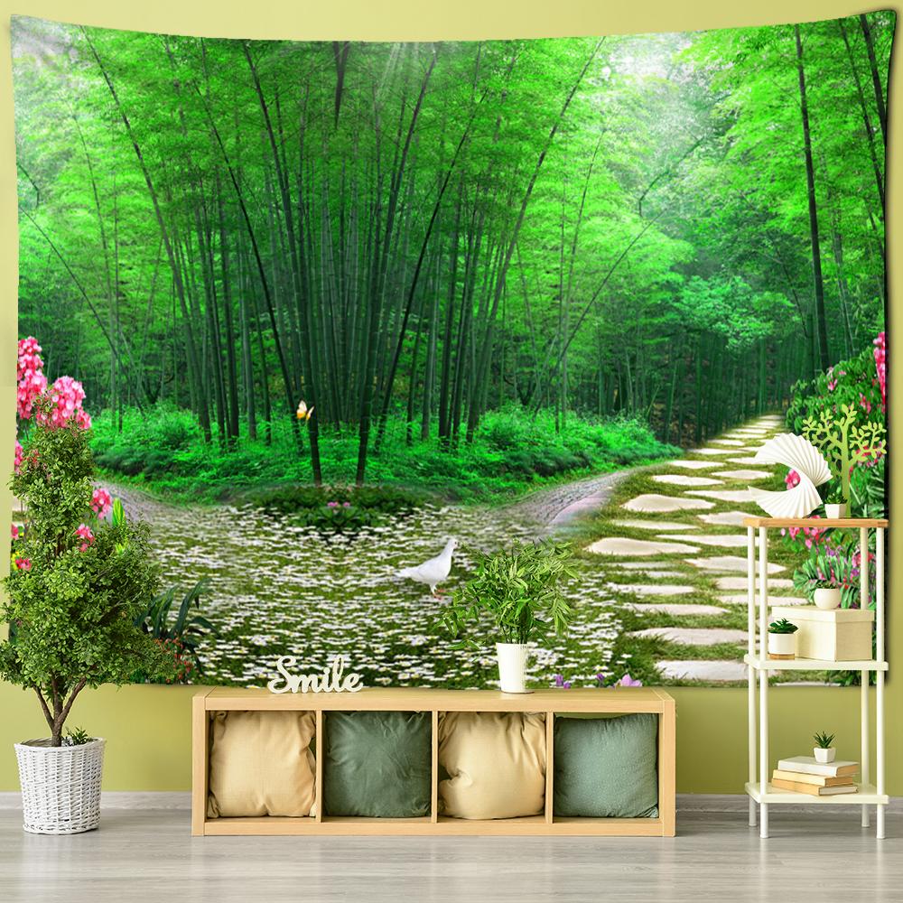 Bambuswald und fliegende Taube, chinesisches Wandbild, Wandteppich, Wandbehang, psychedelischer Hippie-TV-Hintergrund, Wanddekoration