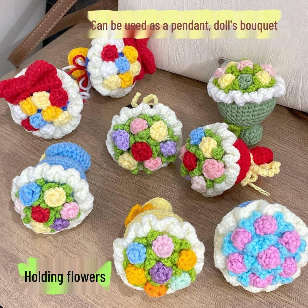 Goddess Festival Crocheted Rose Keychain - Creative Handheld Bouquet Gift for Women's Day