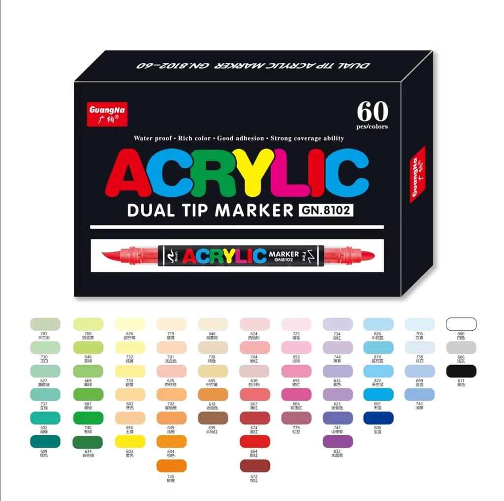 GUANGNA 168-12 Colors Acrylic Marker Pen for Rock Painting Brush Tip Paint Marker Christmas Markers Waterproof Art Supplies