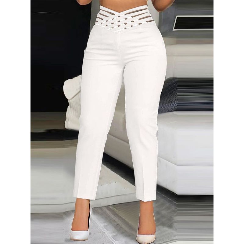 

Women Casual Pants European and American Fashion Women clothes Webbing High Waist Pencil Pants White S