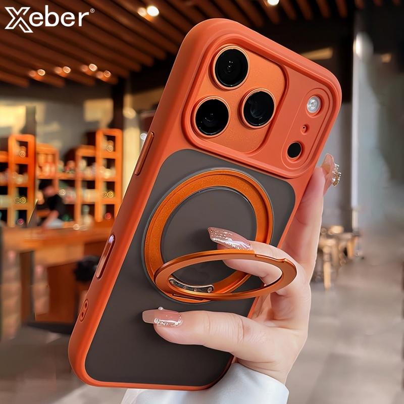 Matte Rotating Bracket Holder Magnetic Phone Case For iPhone 17 16 15 14 13 Pro Max For Magsafe Ring Stand Shockproof Back Cover