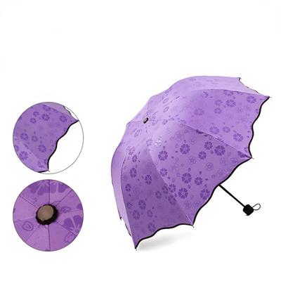1pc Portable Water Encounter Flowering Sunny Umbrella Lady UV Protection Solid Color Sun Umbrella Windproof Travel Umbrellas