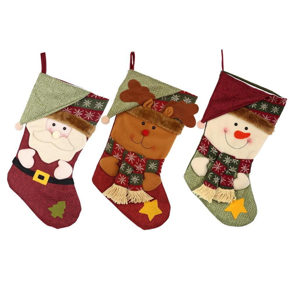 Santa Stocking Christmas Claus Snowman Decorative Pendant Cartoon Kids Gifts