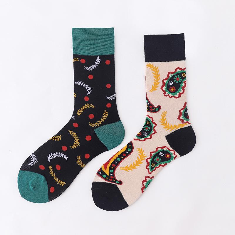 Personalized Cartoon AB Mismatched Socks Fashion Crew Couple Cotton Socks Women's Fancy Flower Fruit Tiger Print Funny Socks