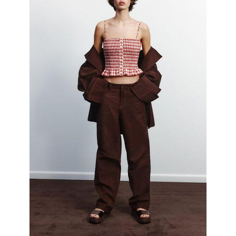 Za2025 Spring New Women's Clothing Sexy Backless Slim-Fit Figure Flattering Gingham Sling Short Top 4661078 061