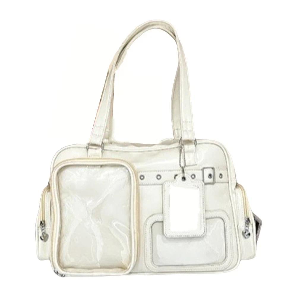 Large Capacity Transparent Ita Bag PU Leather Harajuku Shoulder Bag Preppy Style Handbag Daily Use