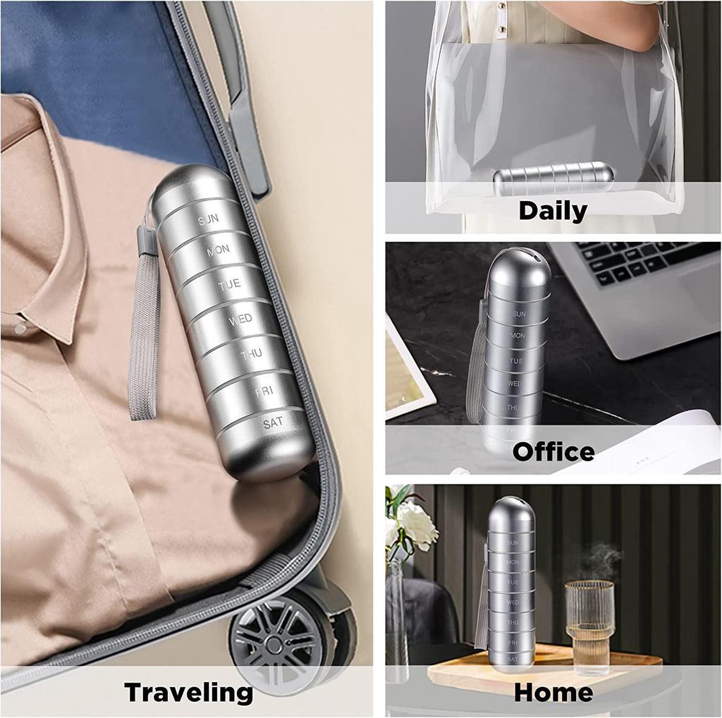 Compact Metal Weekly Pill Box for Travel and Elderly - Convenient, Sealed, Portable Storage