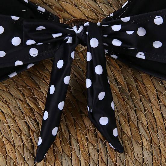 3Pcs/Set Women Swimsuit Set Chest Pad No Underwire Bandeau Bra Dot Print Swimming Briefs Set with Split Skirt Sexy Woven Beach Bikini Set