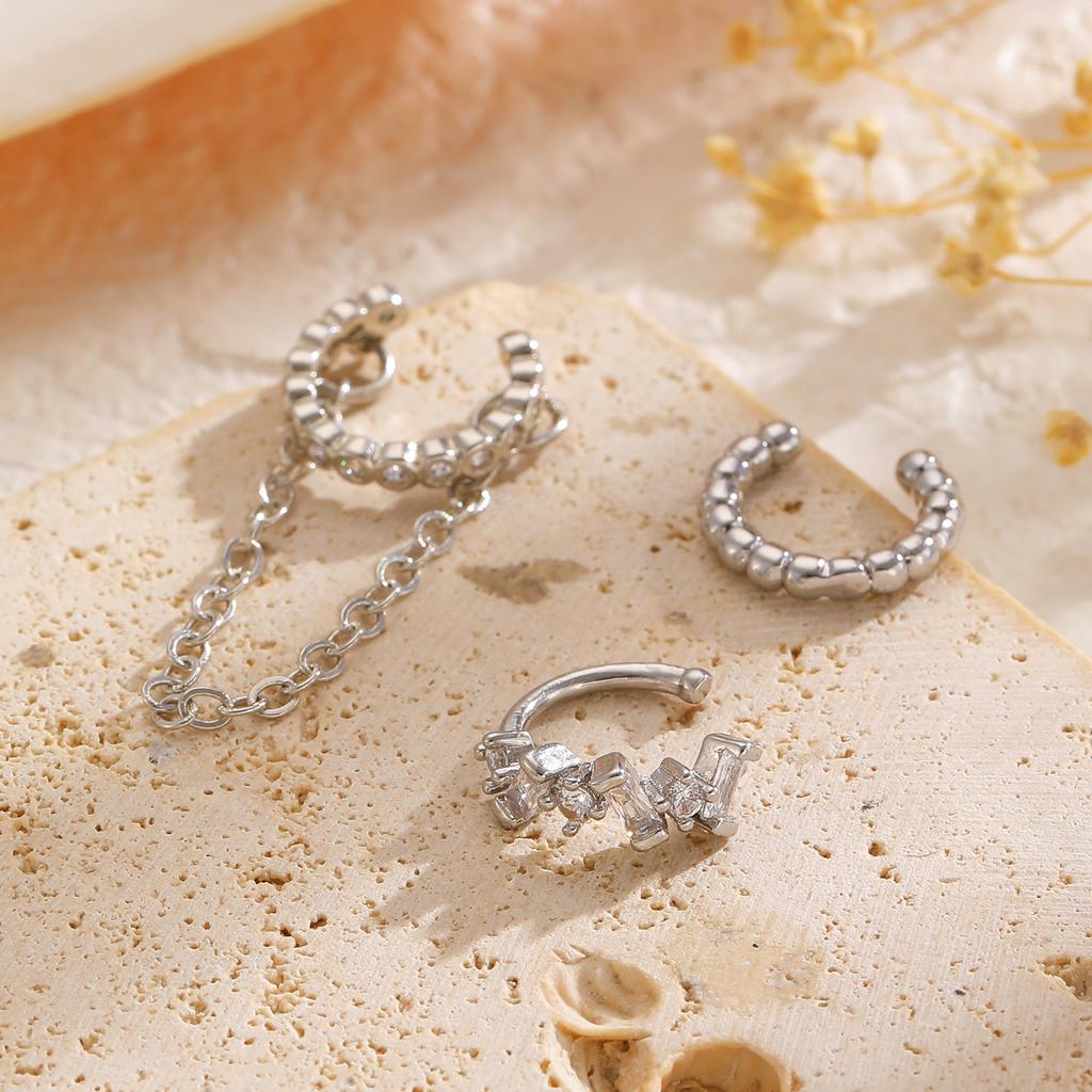 Punk 3pcs Sweet Chain Ear Clip Set for Women Men Individual Zircon Tassel Earrings Party Vacation Daily Jewelry Accessories Gift
