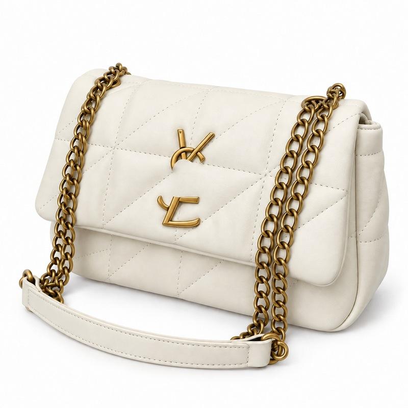 Women's Quilted Shoulder Bag Elegant PU Leather Flap Handbag with Gold Chain Strap Small Crossbody Purse